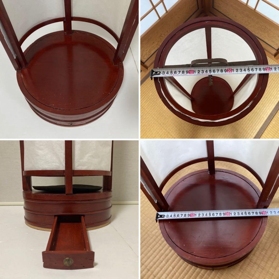 古い置行灯 行燈 ランプ スタンド 照明 木製 漆塗 朱色 大型 和風 レトロ