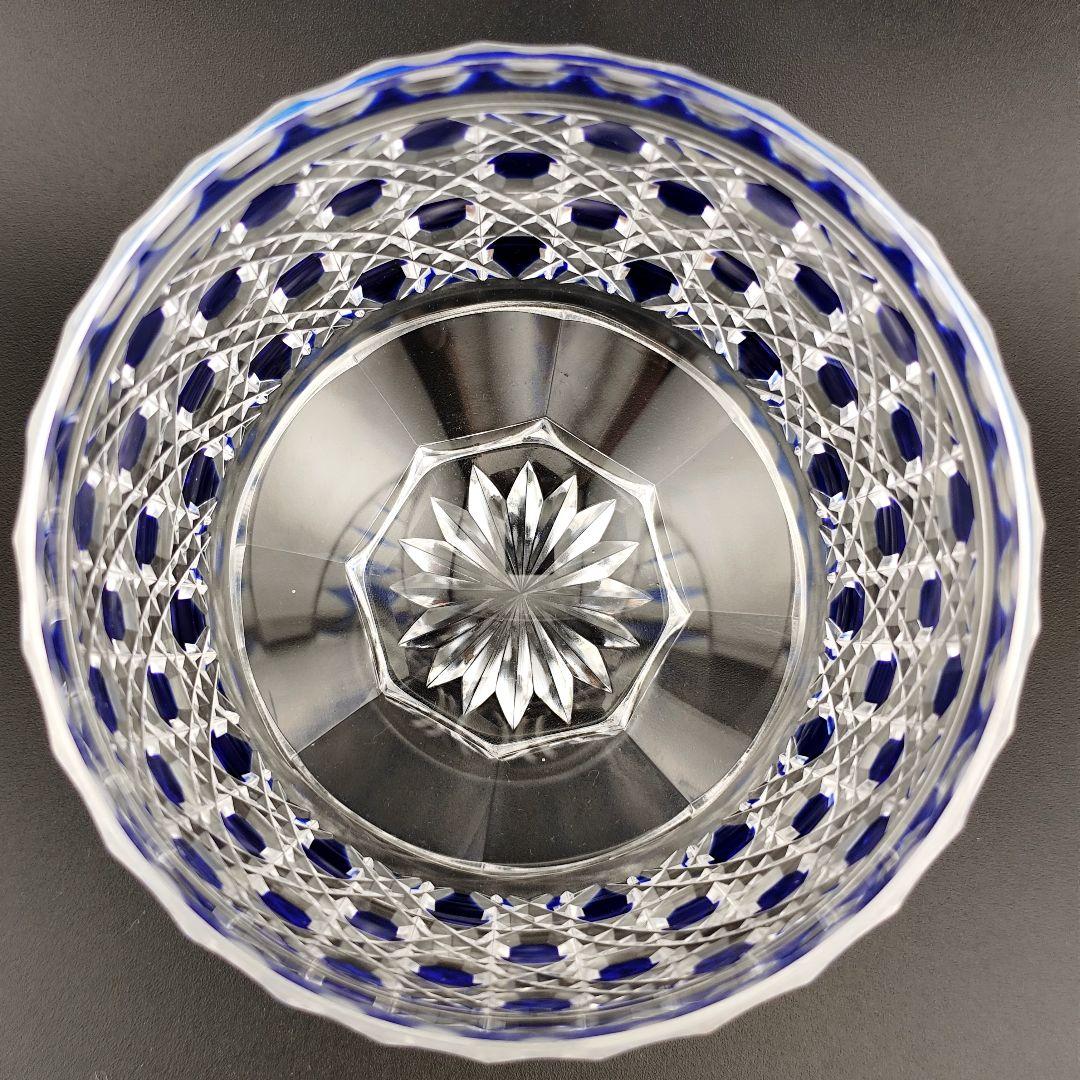 超希少品☆江戸切子 須田秀石 小鉢 瑠璃被 籠目紋（切子、江戸切子、薩摩切子）