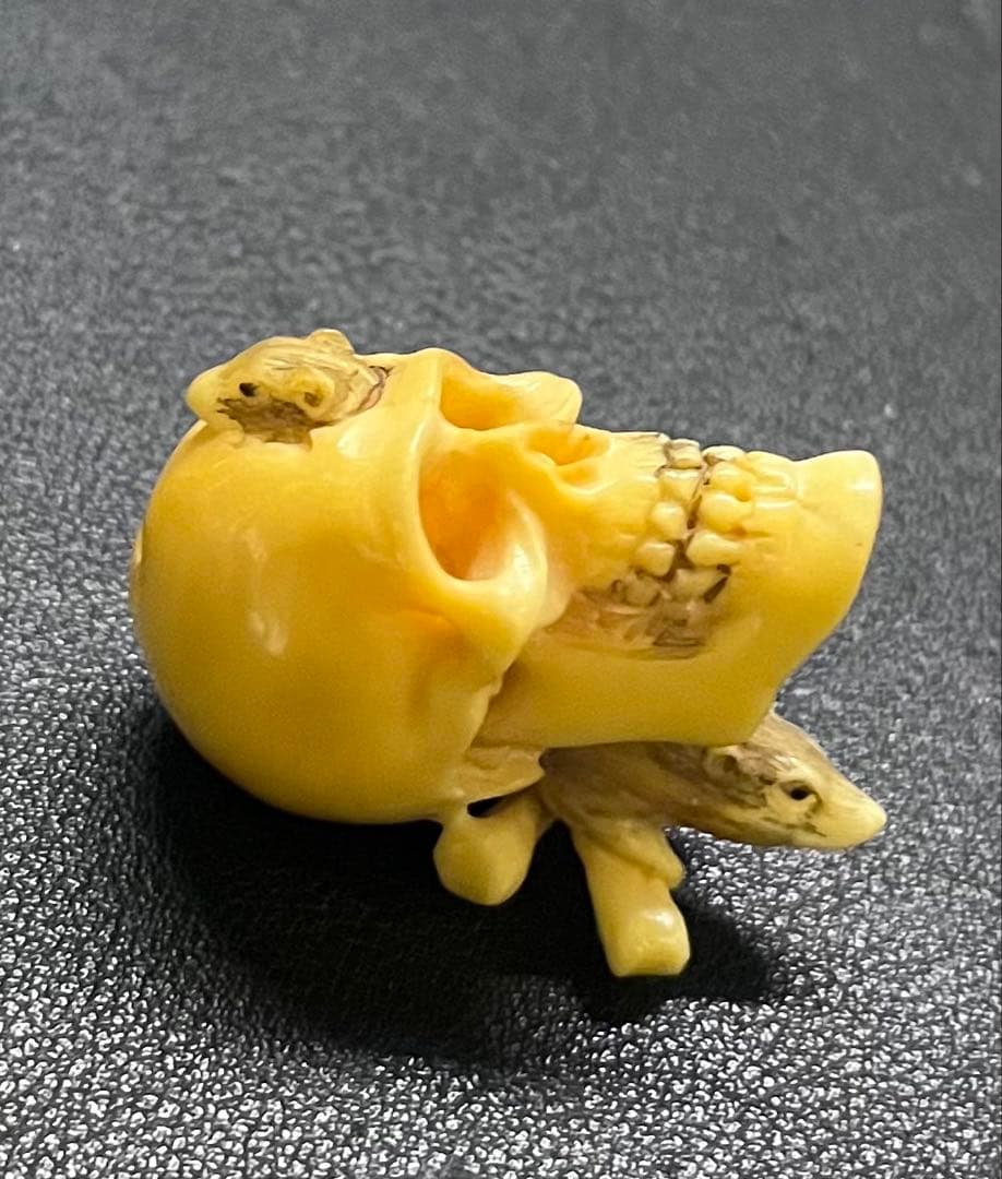 激レア！骸骨根付け 鼠 骨製 スカル 髑髏 時代物 アンティーク 古山 ボーン