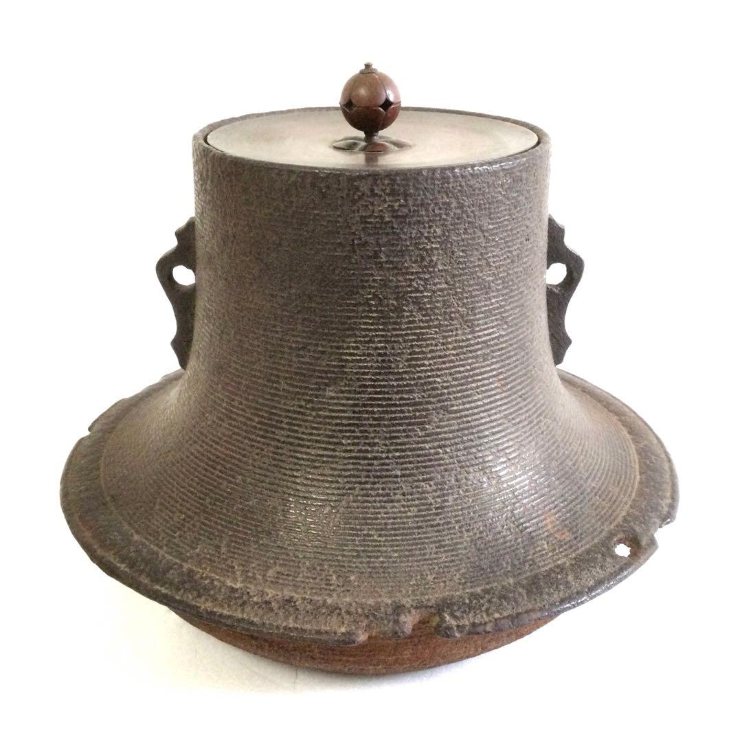 茶釜 富士釜 銘無し 銅蓋 釜環無し 茶道具 B883