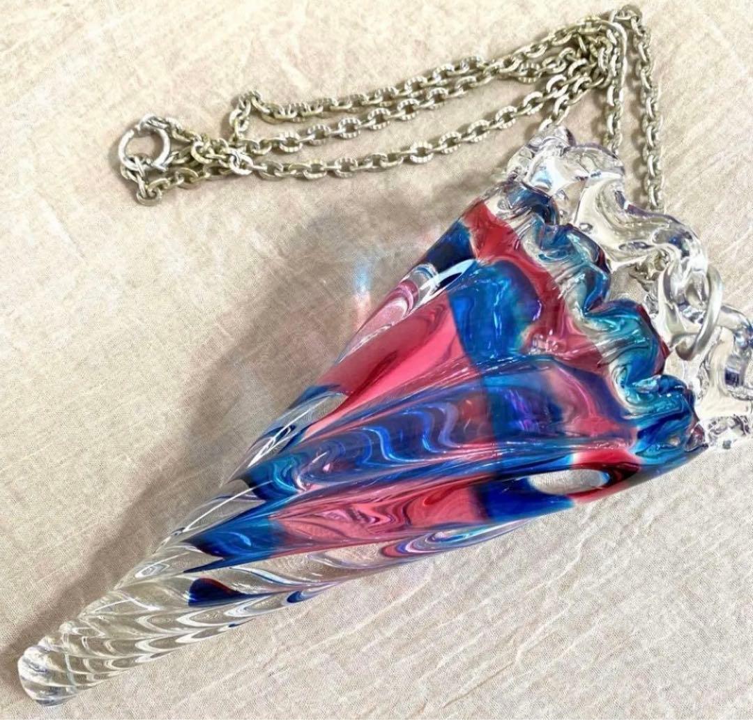 70年昭和レトロアンティーク吊り下げ花瓶ぷっくりレトロガラススパイラルランプシェ