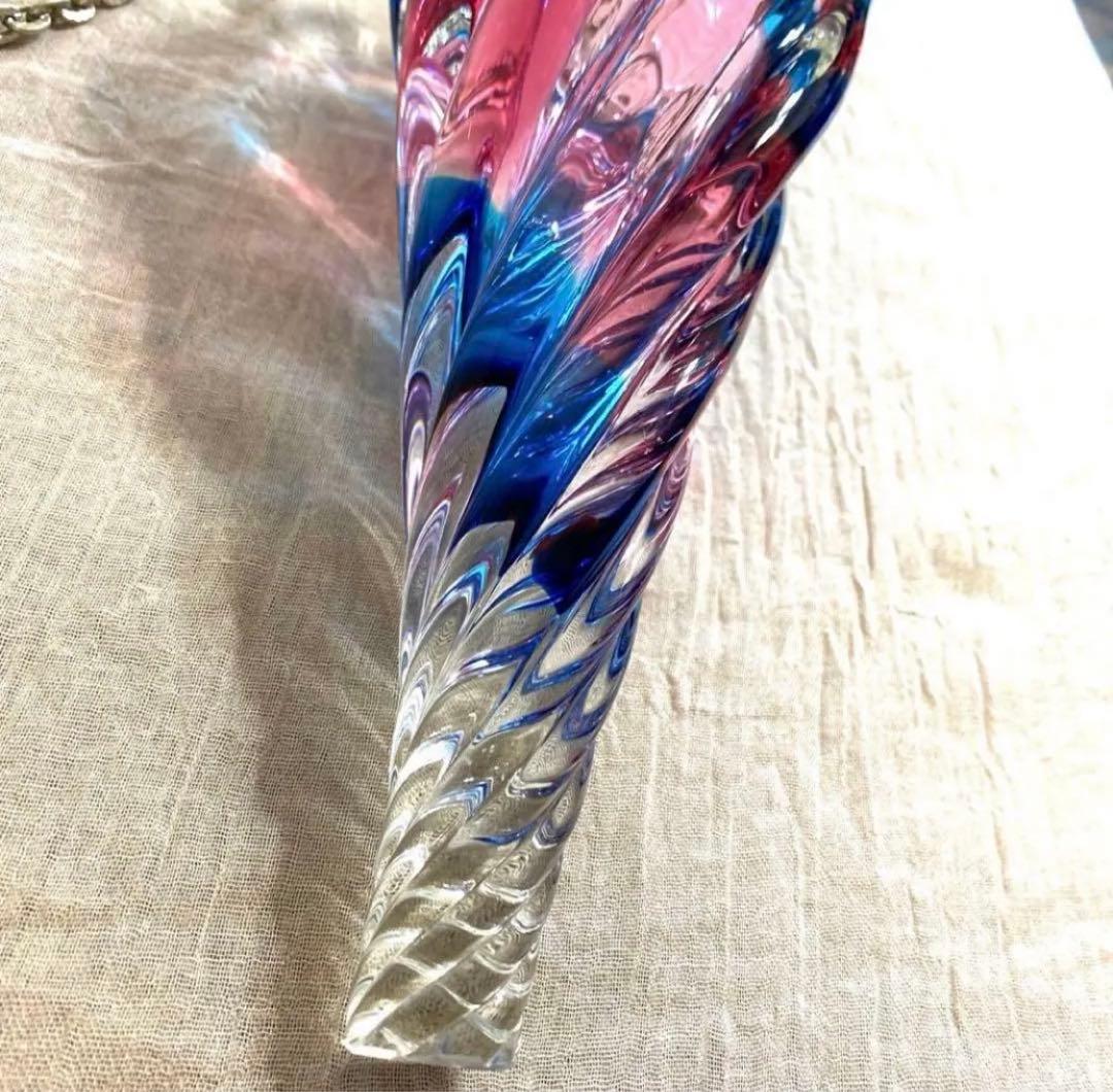 70年昭和レトロアンティーク吊り下げ花瓶ぷっくりレトロガラススパイラルランプシェ