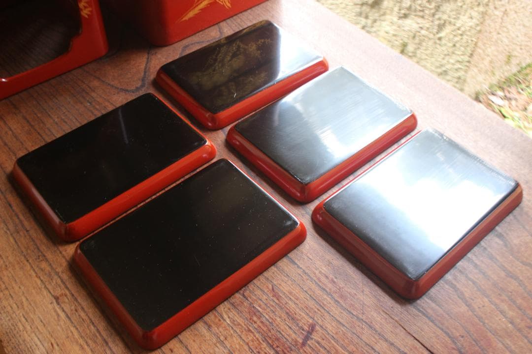 小傷有！極上朱漆に蓬莱沈金の美しい輪島塗の屠蘇器＆重箱セット（検お重