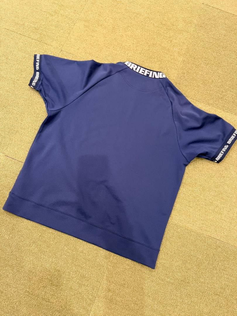 美品 BRIEFING GOLF 半袖 モックネックシャツ ネイビー L メンズ
