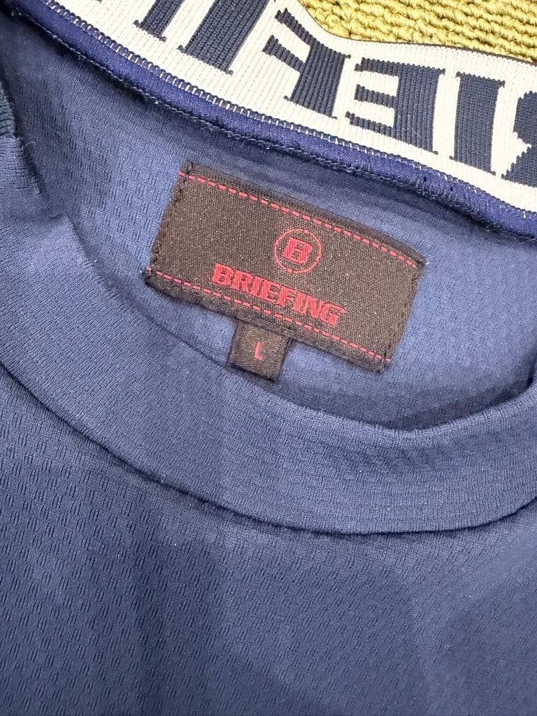 美品 BRIEFING GOLF 半袖 モックネックシャツ ネイビー L メンズ