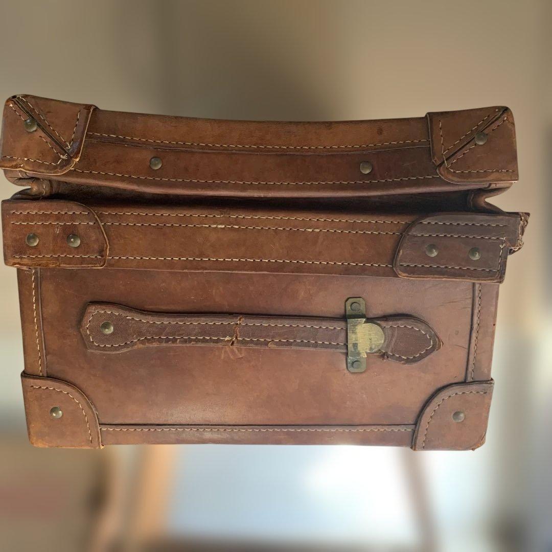 アンティークレザー本革トランク重厚収納ケースヴィンテージオブジェ昭和レトロ