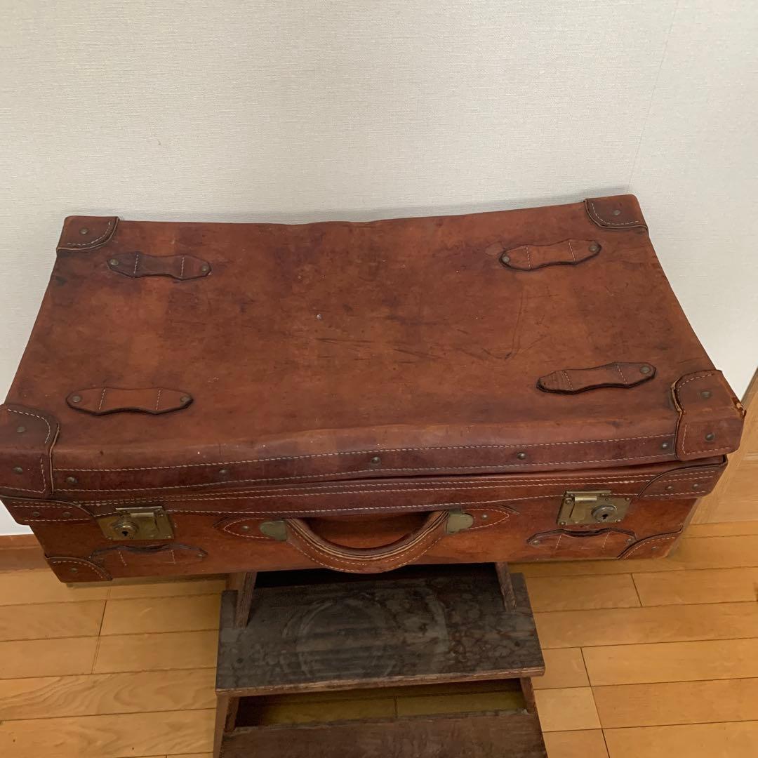アンティークレザー本革トランク重厚収納ケースヴィンテージオブジェ昭和レトロ