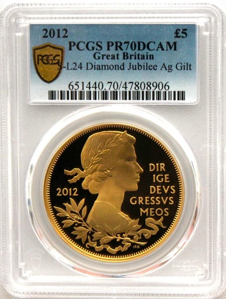 2012年イギリス 即位60周年￡5銀貨 PCGS PR70DCAM 金メッキ