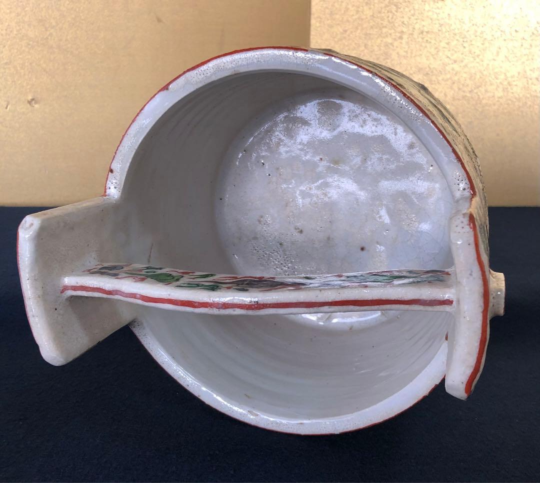 《レ》支那焼 龍 手付水指 手桶 塗蓋付 萬歴年製 木箱　251027う1