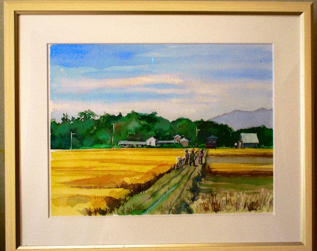 田園風景 水彩画 フレーム付き F6サイズ 原画
