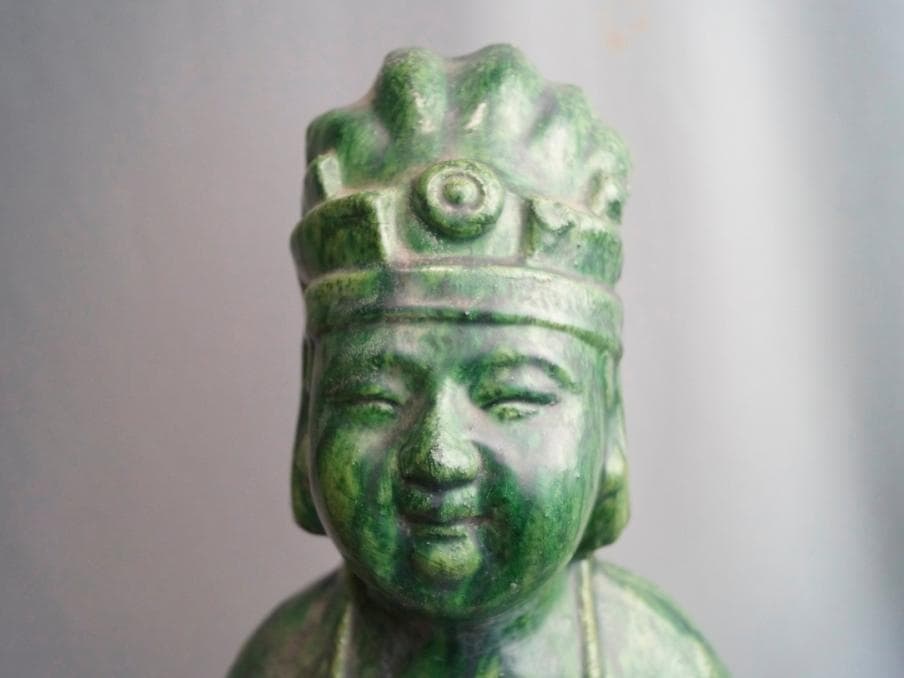 旧家蔵出し　中国　漢時代　緑釉　婦人俑