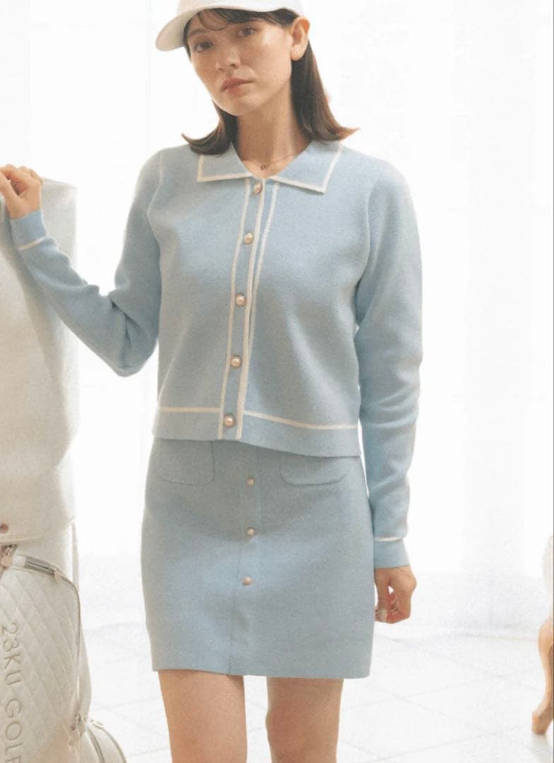 新品 LE.NAN【ストレート】ニットスカート ブルー インナーパンツ一体型