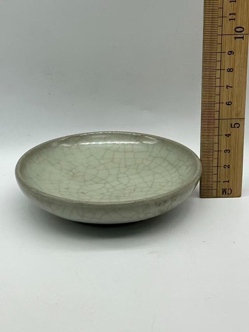 南宋時代　哥窯青釉開片盤　宋哥窯青釉盤　青磁皿　茶道具　唐物(F-123)