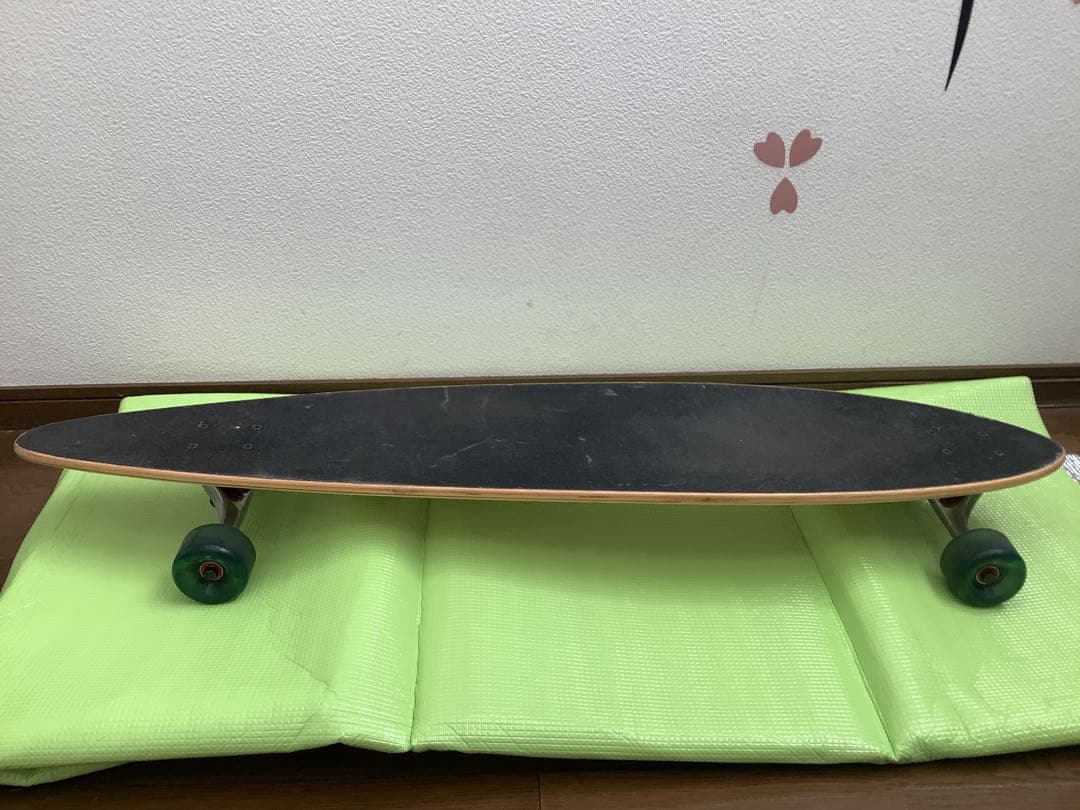 木製ロングボード 緑色ウィール