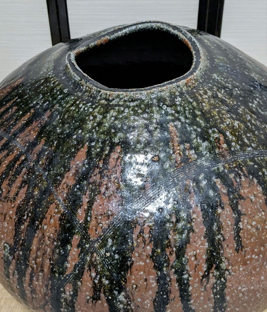 坪島土平 鉄釉大なだれ壺 共箱 大壺 大壷 置物 花器 坪島圡平 インテリア