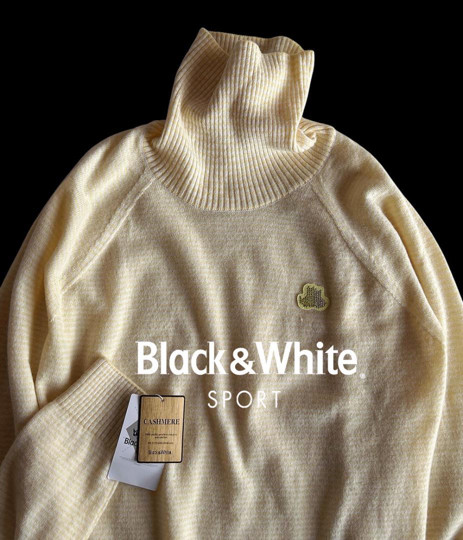 新品タグ付ブラック＆ホワイトゴルフ定価6.1万カシミヤ100％ハイネックニット
