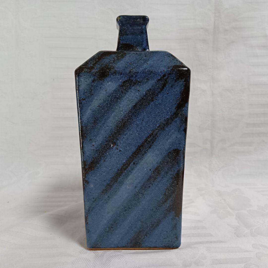 伊勢神楽の窯 奥田康博 呉州窯 方瓶 共箱付 角瓶 花瓶 ブルー