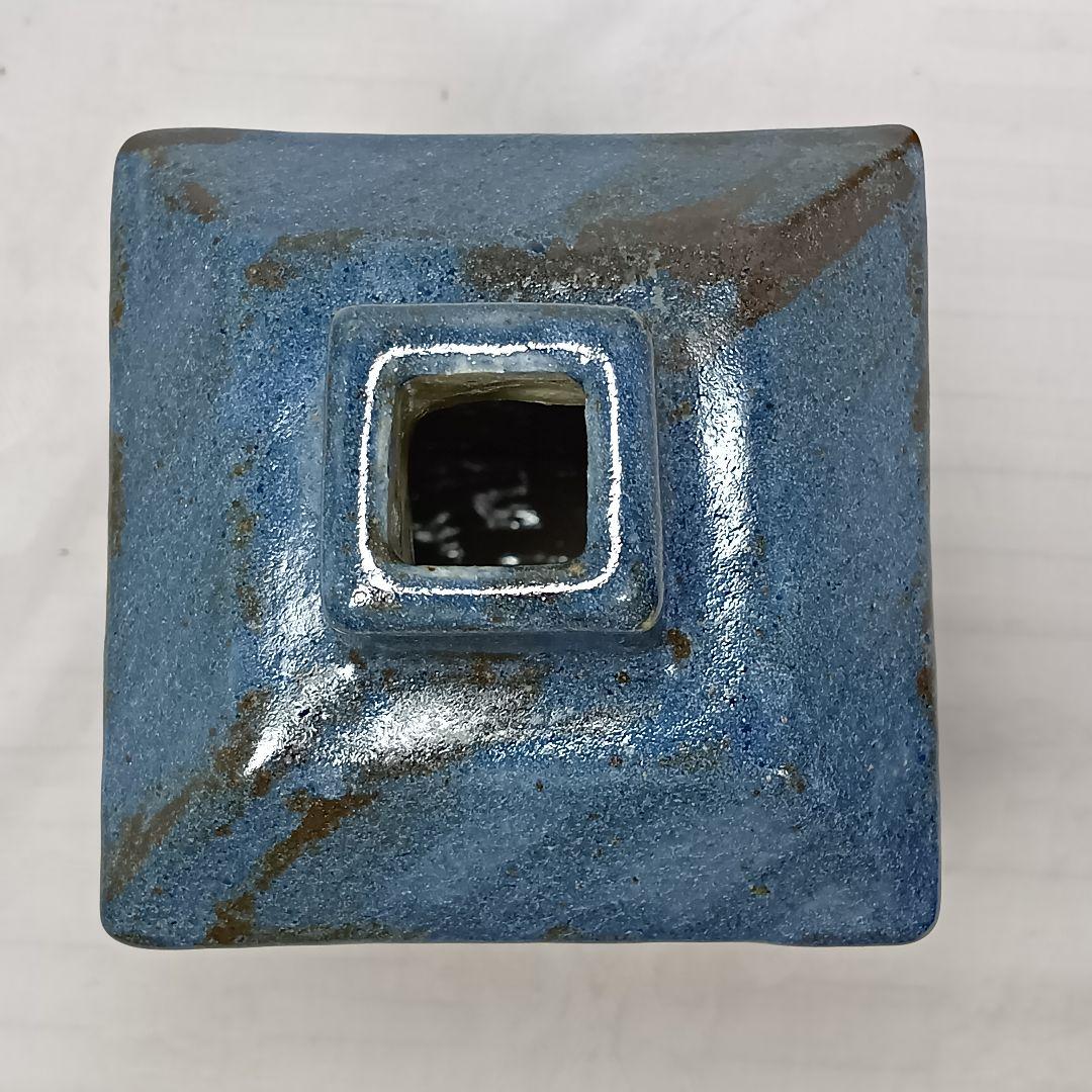 伊勢神楽の窯 奥田康博 呉州窯 方瓶 共箱付 角瓶 花瓶 ブルー