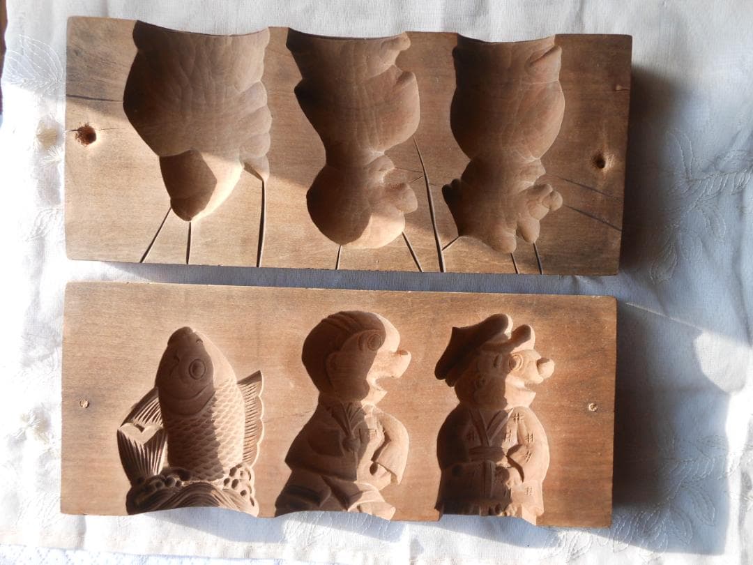 和菓子木型　菓子型　２枚合わせ　古道具　アンティーク