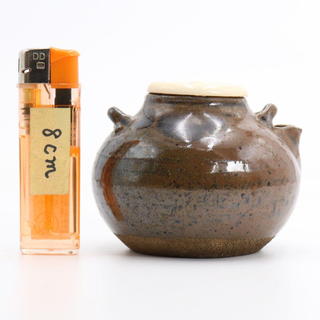 荒川豊蔵作 古瀬戸耳付茶入 表千家十三代即中斎書付 共箱共布　IK521　DC1