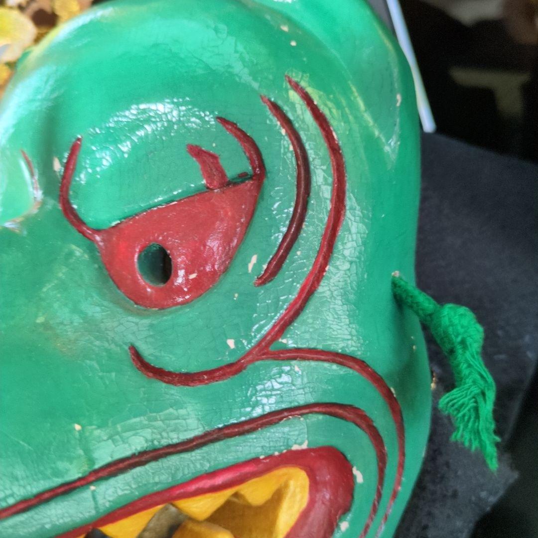【手彫】緑色の木製ドラゴン面