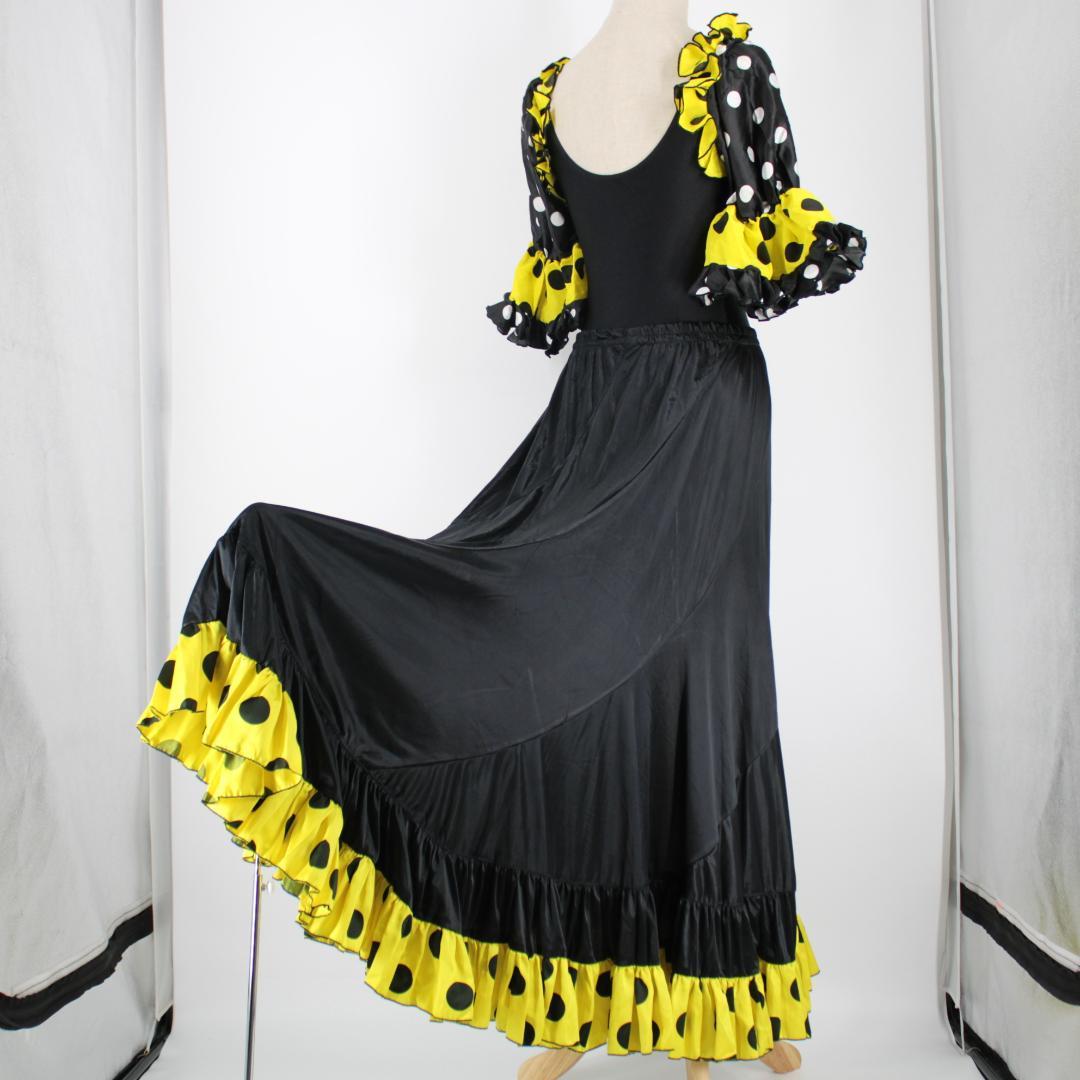 【美品 フラメンコ衣装】ブラック×ドットボランテ 上下セット ツーピース セット
