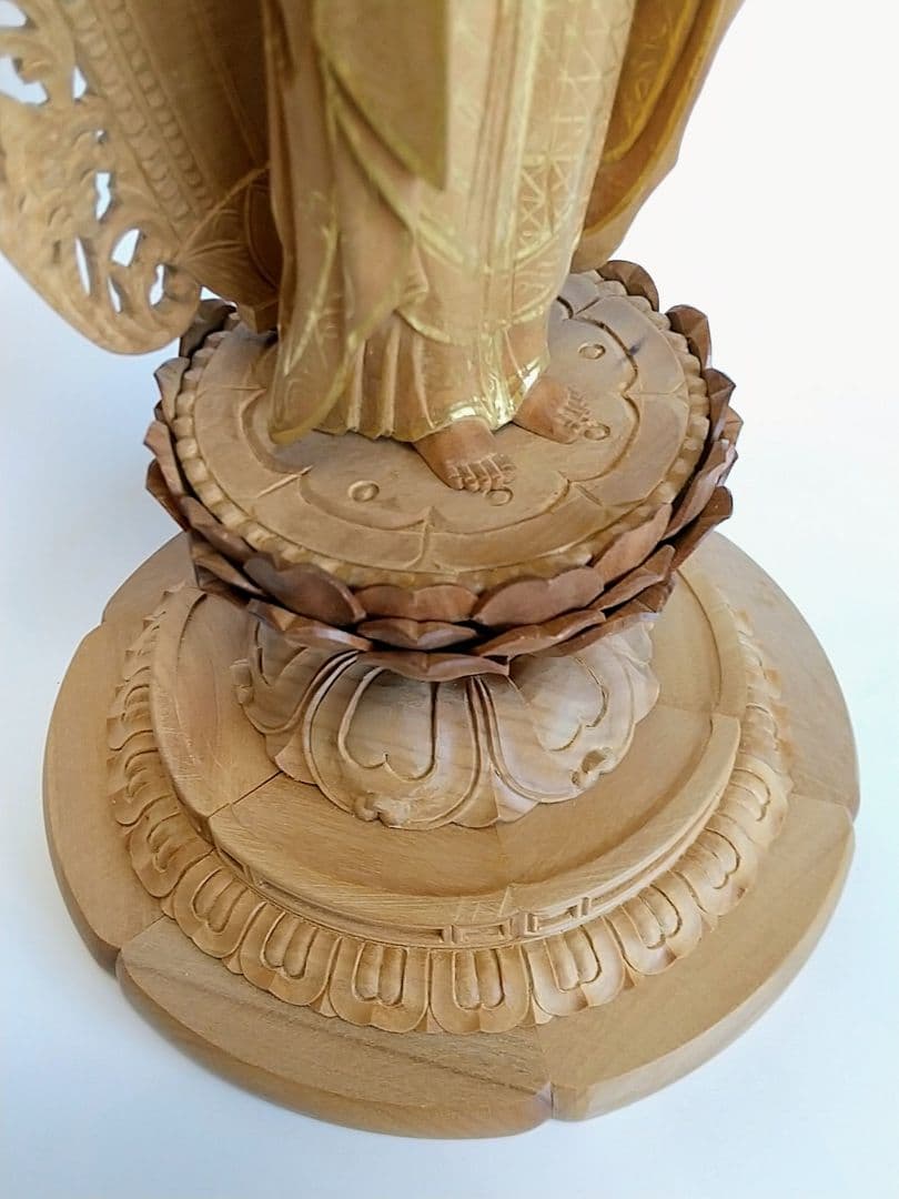 阿弥陀如来立像 5寸 #660 円台座 宝相華唐草 透彫り◆白檀 木彫 仏像