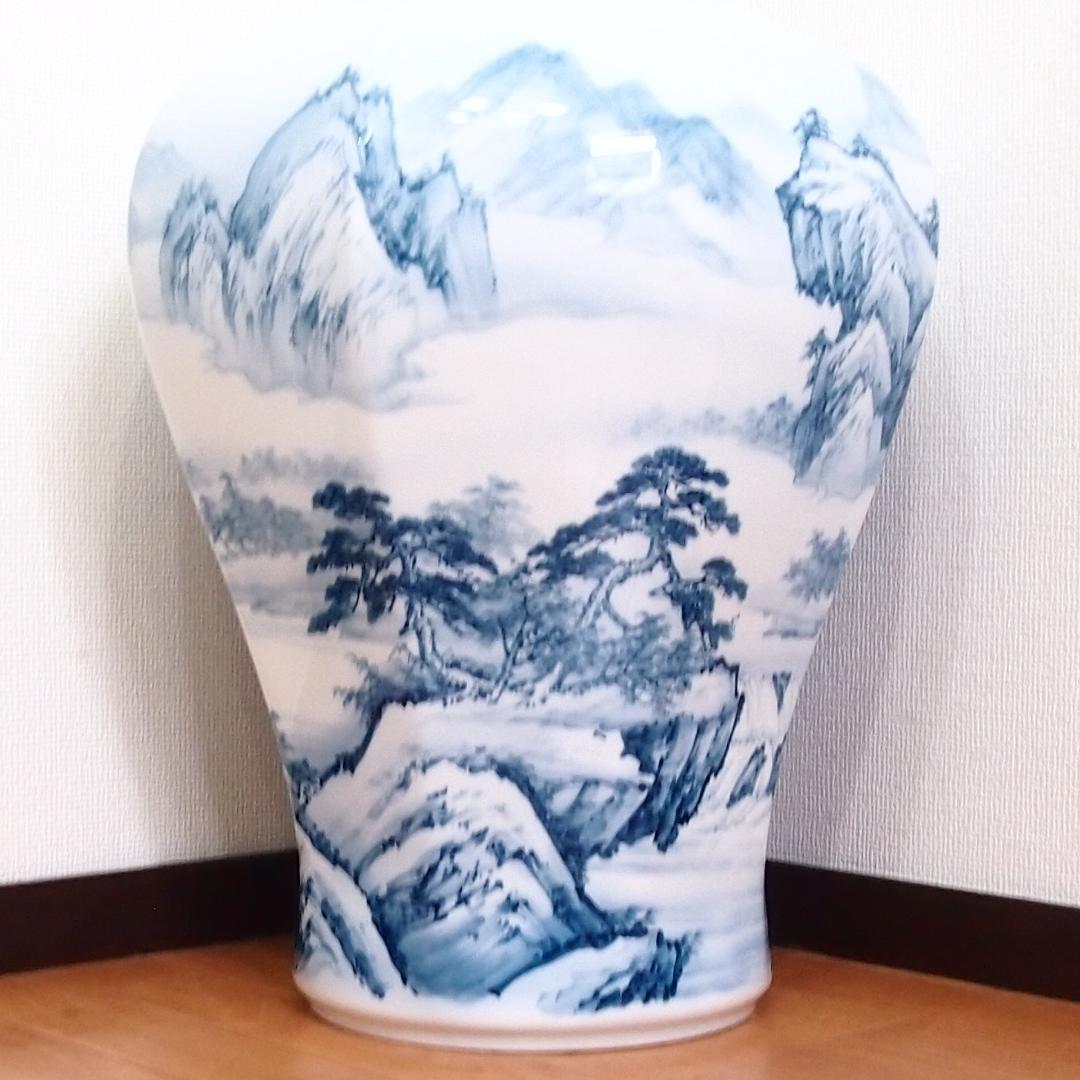 【美品】有田焼 沈香壺 勝雲作/藤井勝雲 絵付師:金武自然 山水染付 壷/つぼ
