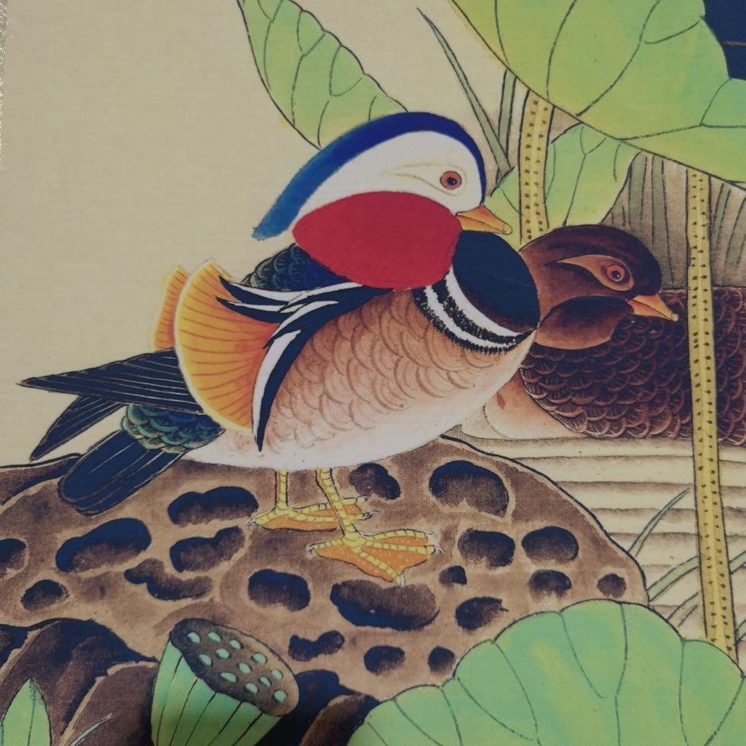 唐寅風「荷花鸳鸯図」中堂 掛軸｜証書付き｜中国花鳥画