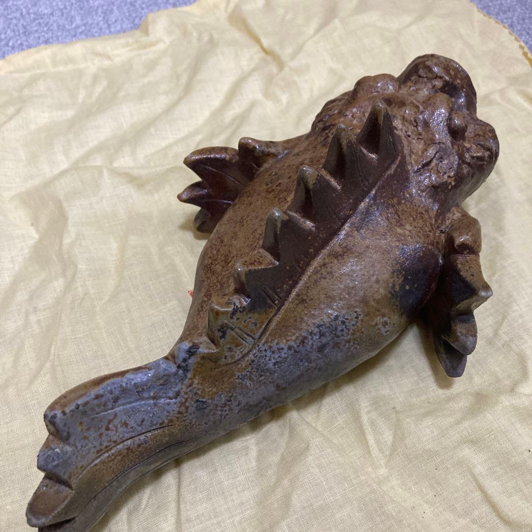 【共箱付】一壺作 黄瀬戸 虎魚（おこぜ） 掛役 置物 陶器 骨董品