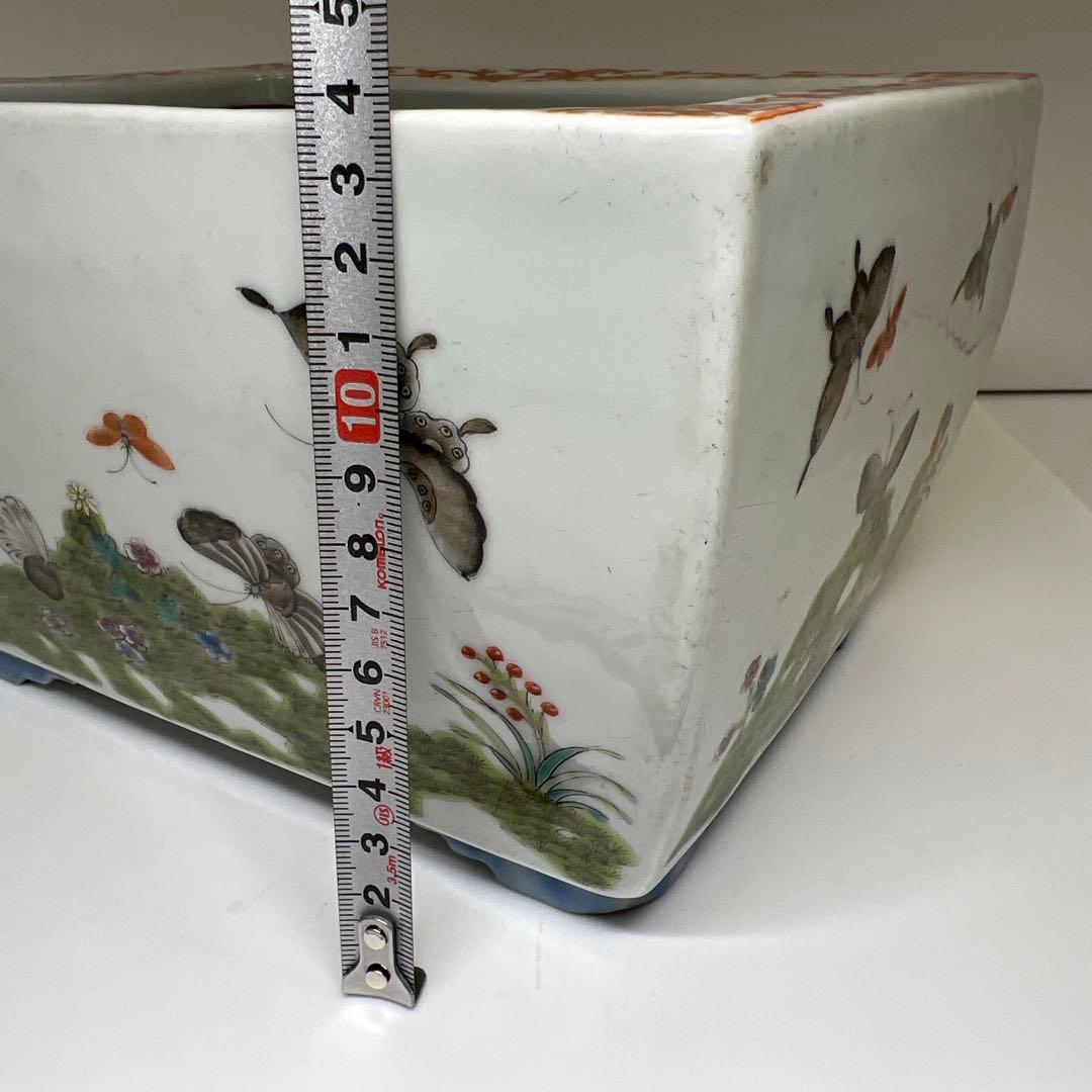 中国清時代　大清咸豊年製　粉彩花蝶図鉢　幅約24㎝　東Y7-1029☆2Fトトチ