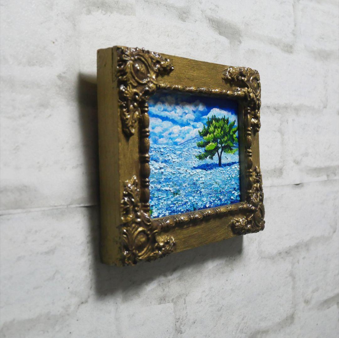 油絵 油彩 油彩画 絵 絵画 キャンバスパネル ミニ絵画【ネモフィラの丘】