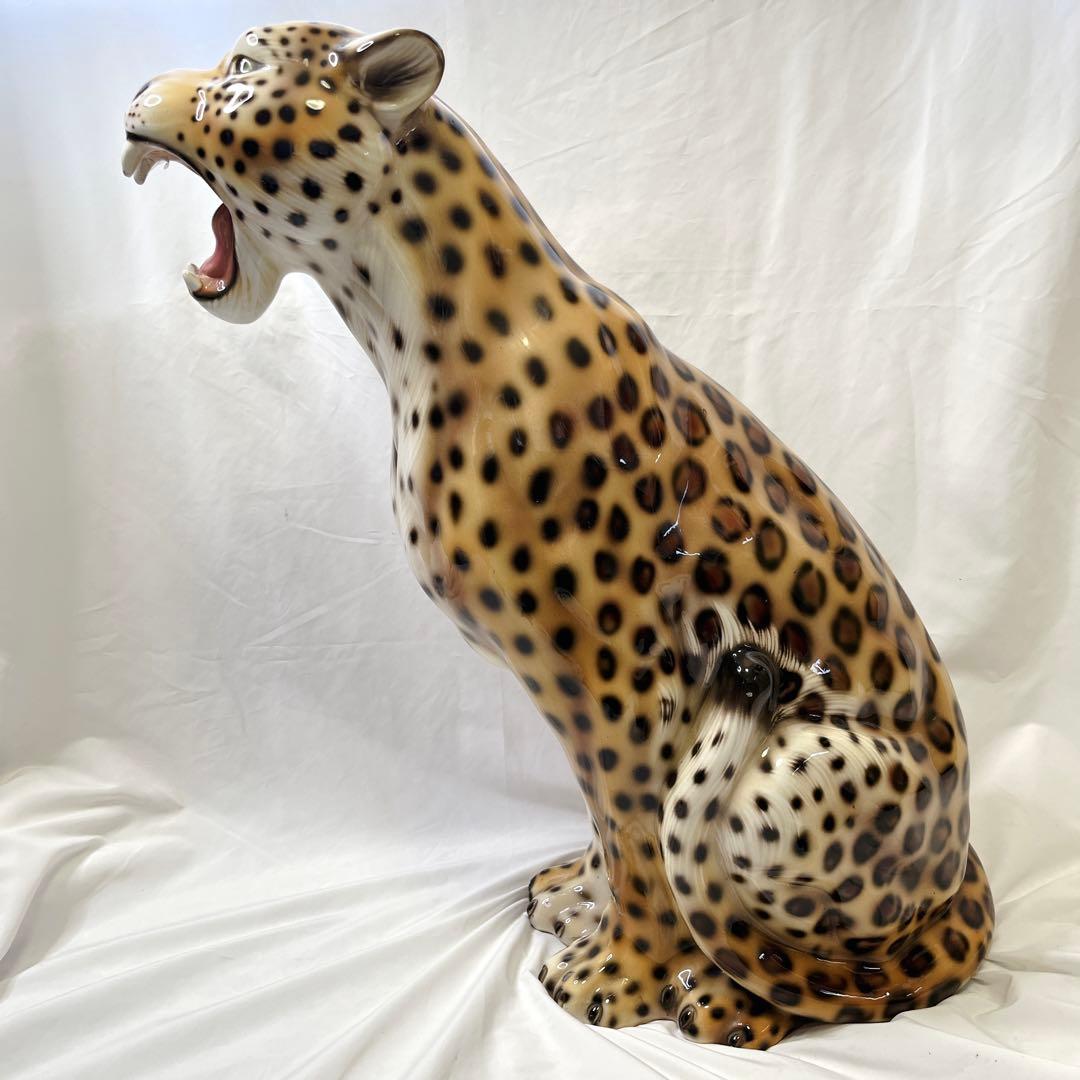 【希少良デザイン】最高級陶器　オブジェ　レオパード　骨董品　美術品　アニマル