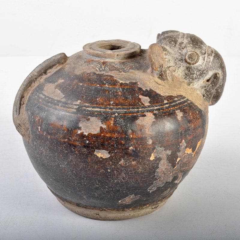 Yuri　タイ古陶磁　スンコロク　宋胡録　黒釉　象飾壷　V　R4578