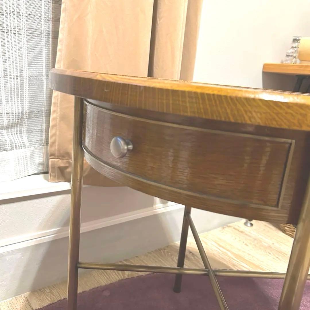 vintage 丸型木製テーブル 引き出し付き