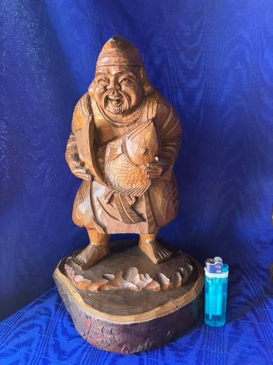 木彫り　恵比寿様　開運　槐の木？