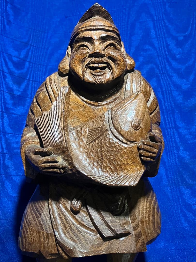 木彫り　恵比寿様　開運　槐の木？