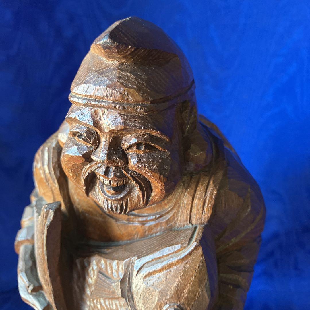 木彫り　恵比寿様　開運　槐の木？