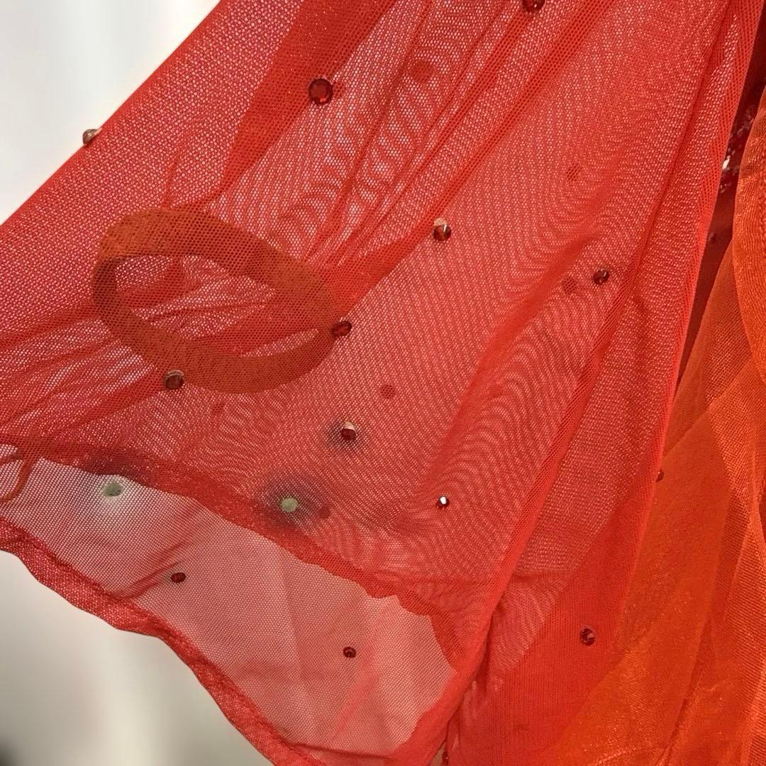 6312★M 赤 ドレープ スワロミックス スタンダードドレス 社交ダンス