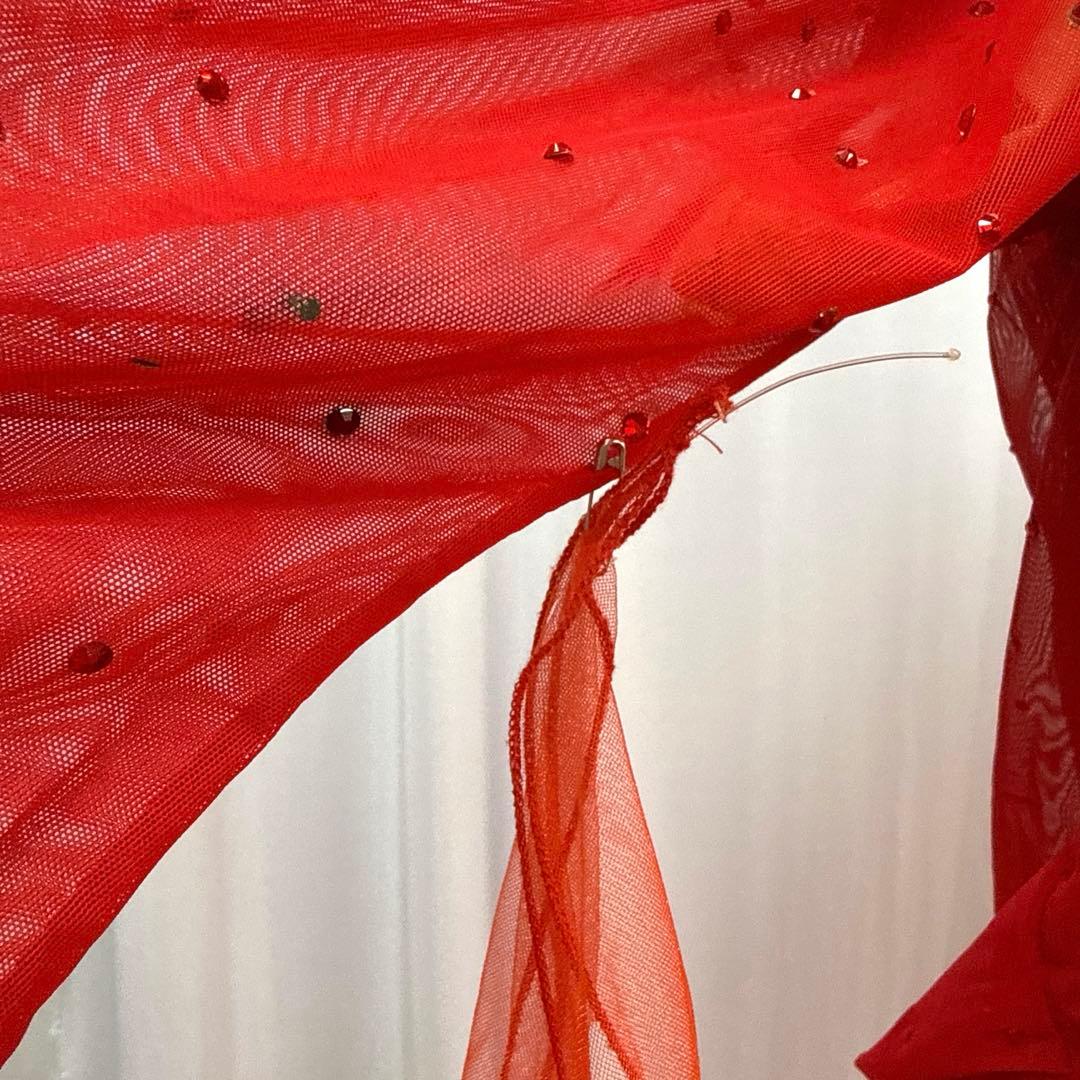 6312★M 赤 ドレープ スワロミックス スタンダードドレス 社交ダンス