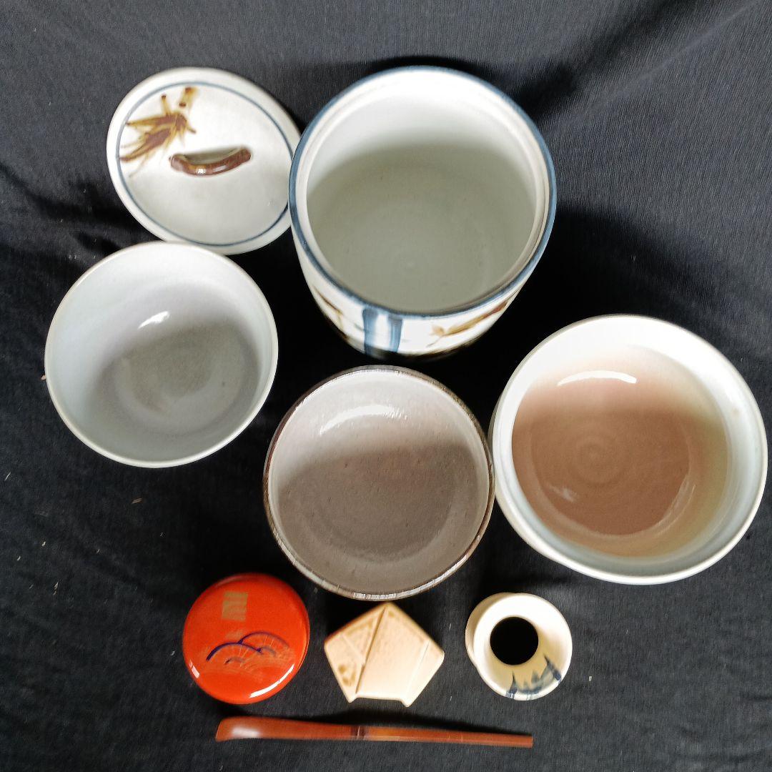 短冊　お点前セット　9点　茶筅なし　木箱に汚れあり