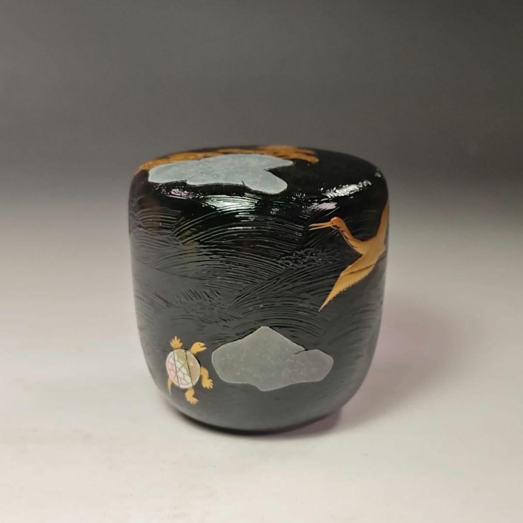 イ439 棗『吉田宗利』『波塗蓬莱山　大棗　共箱』鶴亀　螺鈿金蒔絵漆塗　茶道具