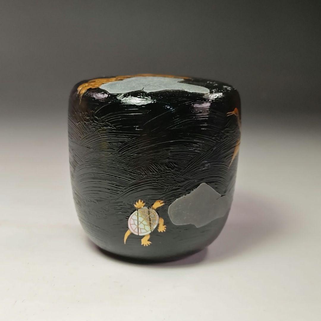 イ439 棗『吉田宗利』『波塗蓬莱山　大棗　共箱』鶴亀　螺鈿金蒔絵漆塗　茶道具