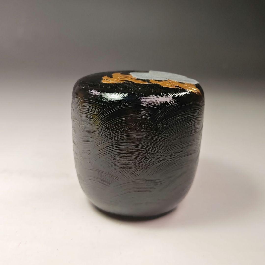 イ439 棗『吉田宗利』『波塗蓬莱山　大棗　共箱』鶴亀　螺鈿金蒔絵漆塗　茶道具