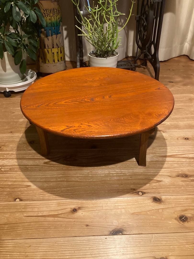 昭和レトロ　古い木製丸ローテーブル　折畳丸ちゃぶ台19直径580