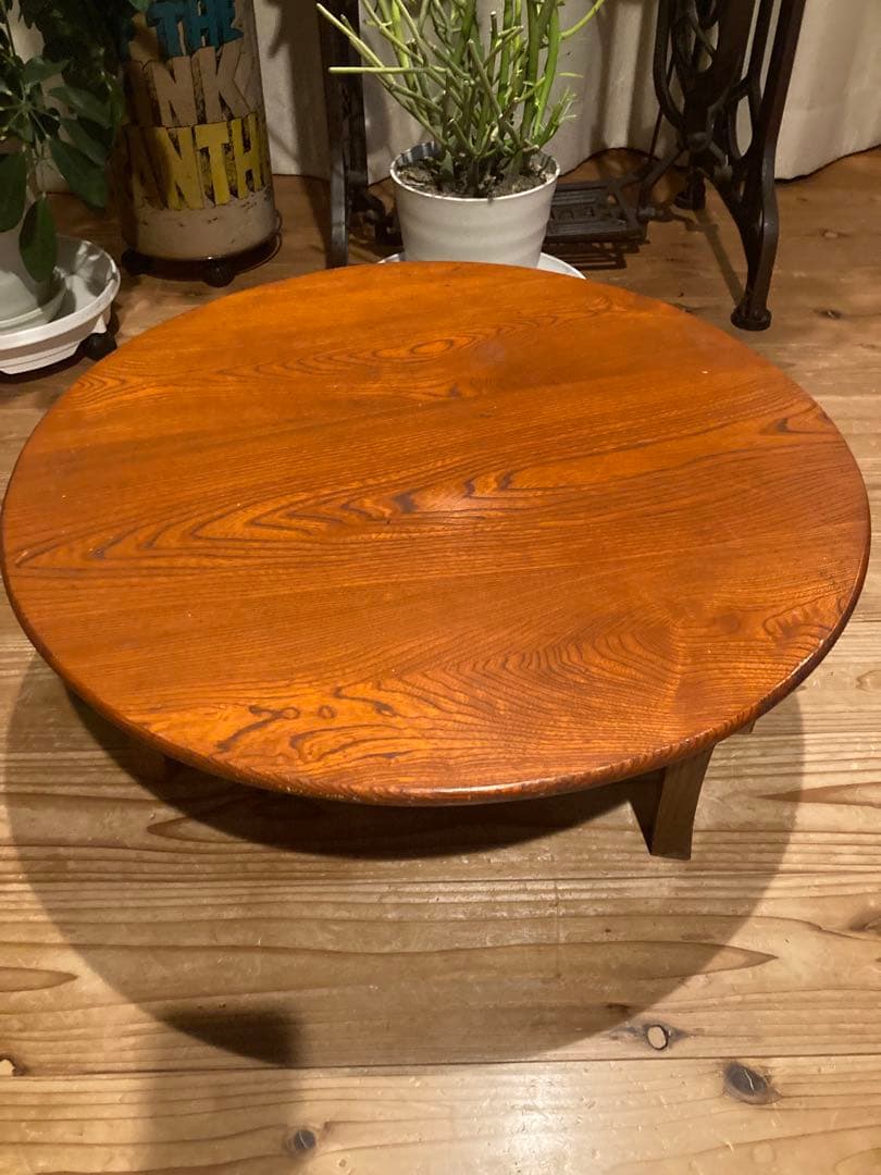 昭和レトロ　古い木製丸ローテーブル　折畳丸ちゃぶ台19直径580