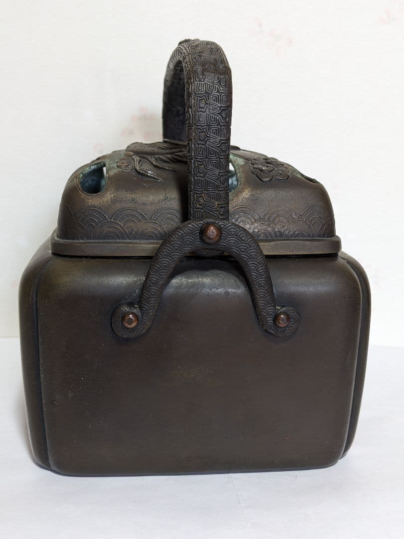 ⭐ 福壽双鶴龍紋様！香炉 銅器 明治時代 手炉 唐物 唐銅 香道具 骨董品レア物