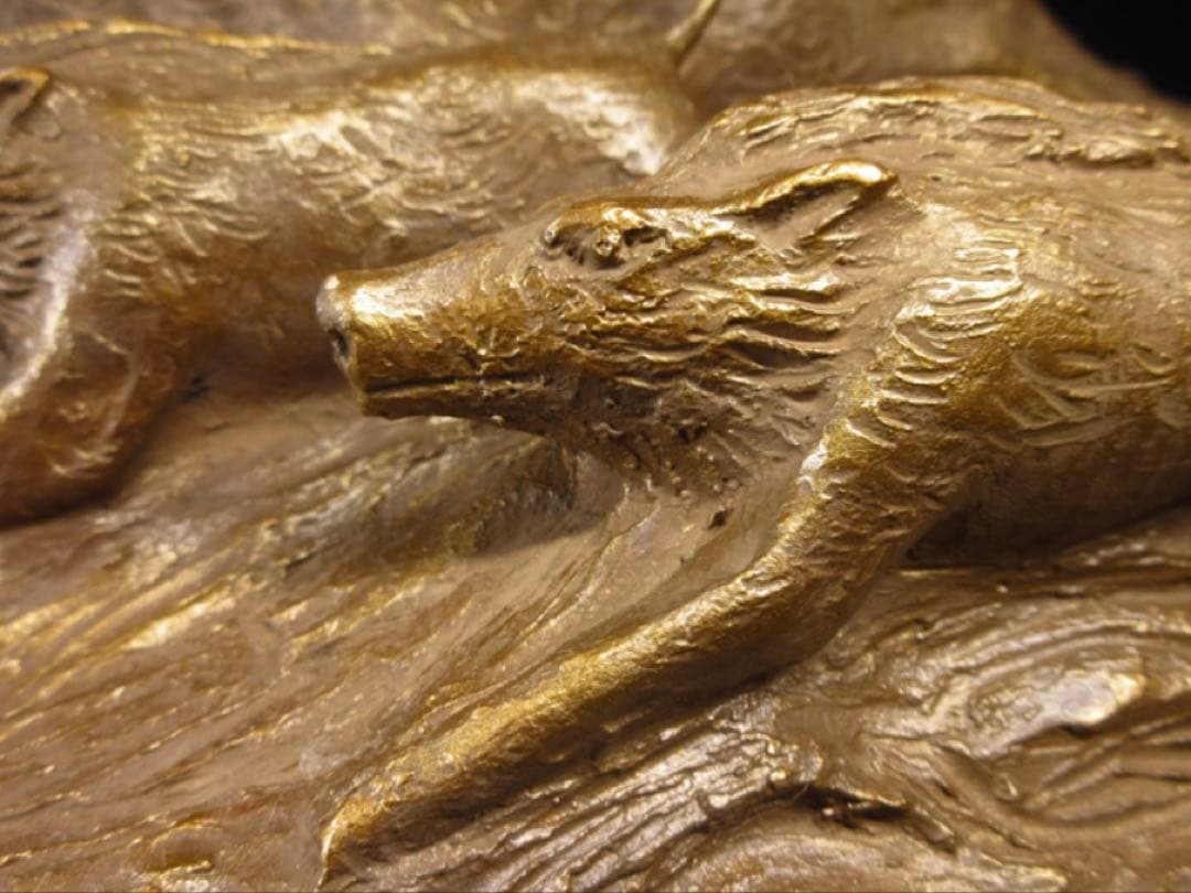 文化勲章受章彫刻家「富永直樹」造 銘「太陽に向って走れ」茶金漆仕上 ブロンズ像