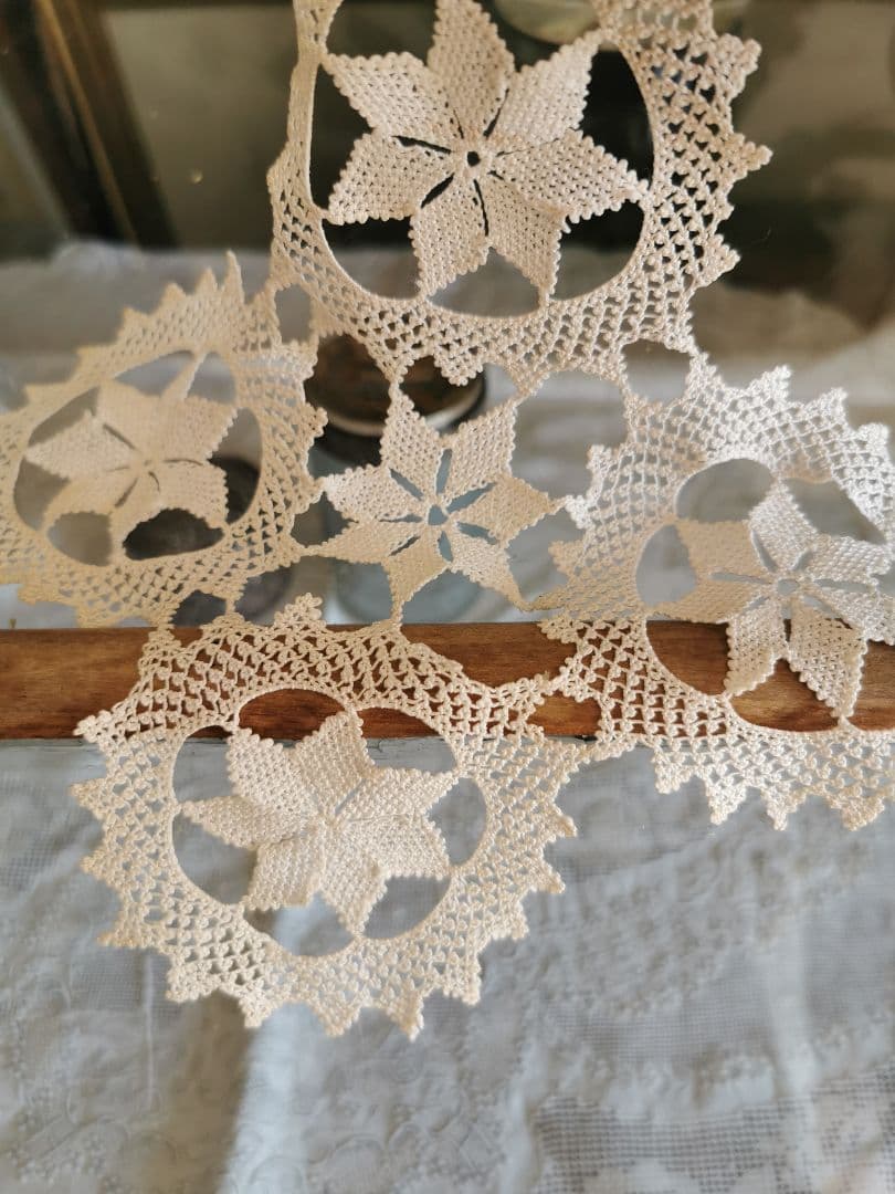 アンティーク アルメニアンレース 5ピース繋ぎのドイリー 雪型 花型 クロス型✜