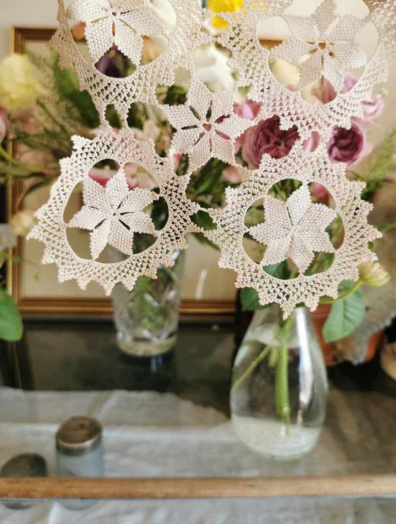 アンティーク アルメニアンレース 5ピース繋ぎのドイリー 雪型 花型 クロス型✜